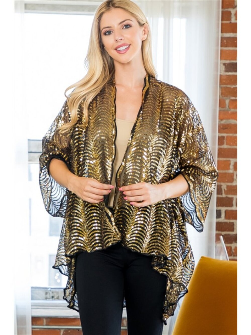 Bijorca Gold Sequin Mesh Kimono Size OS